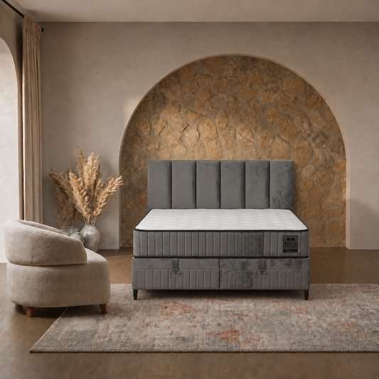 NOWA Luni – Donkergrijze Velvet Opbergboxspring