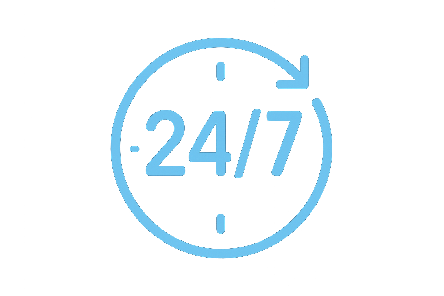 24/7 bereikbaar icoon in lihtblauw kleur 