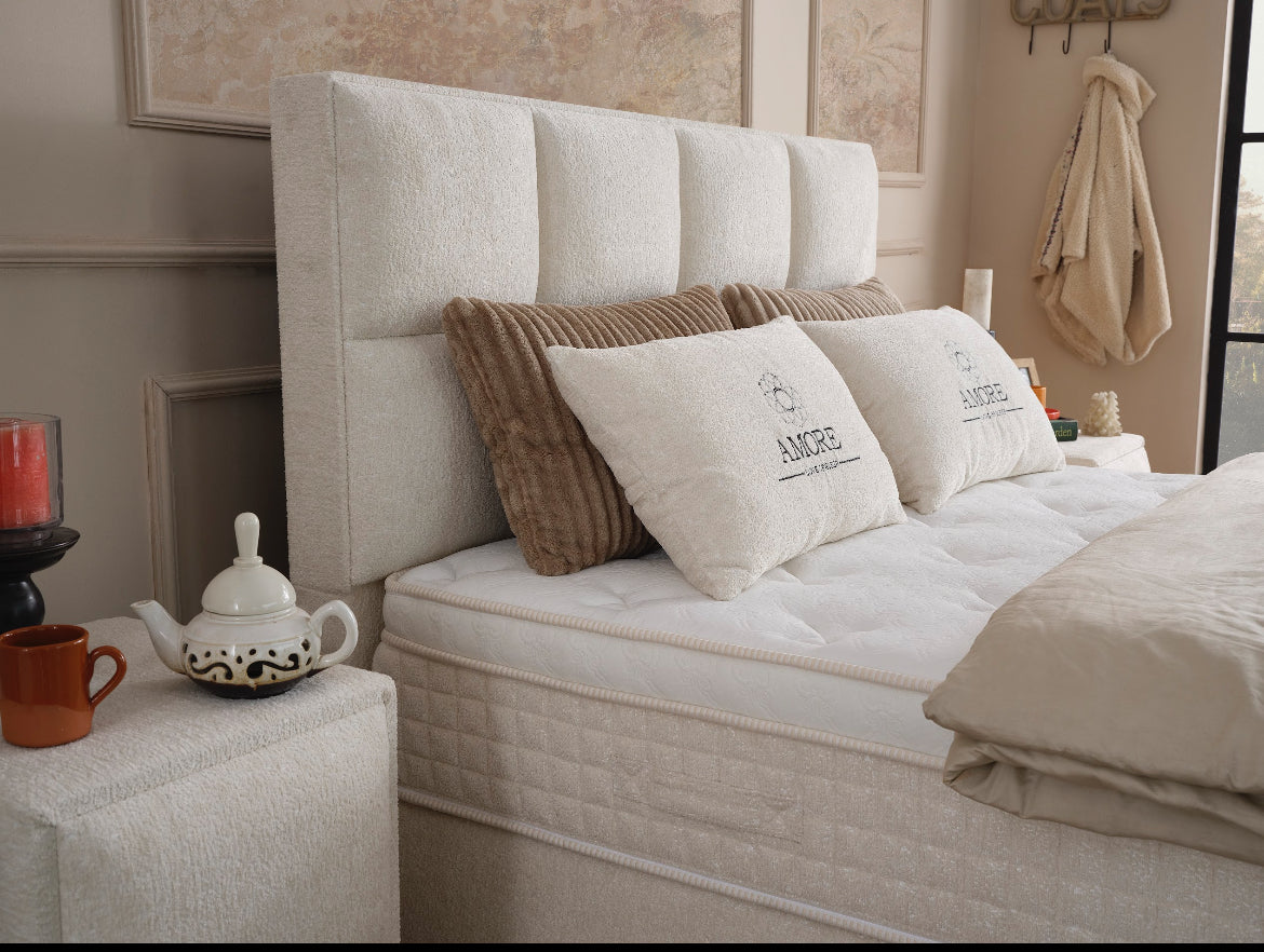 Opbergboxspring Amore – Luxe Bouclé Beige
