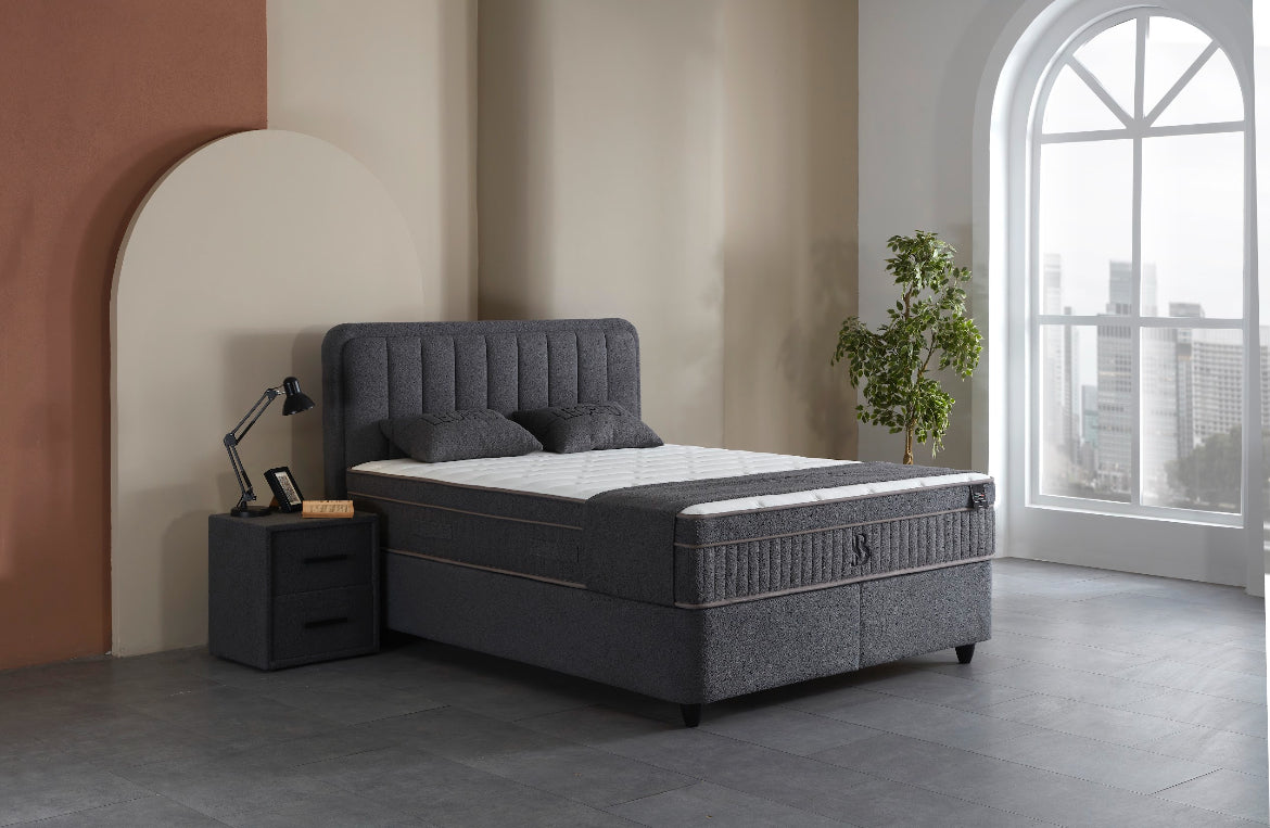 Opbergboxspring Leo incl emma matras – Donkergrijs Teddy
