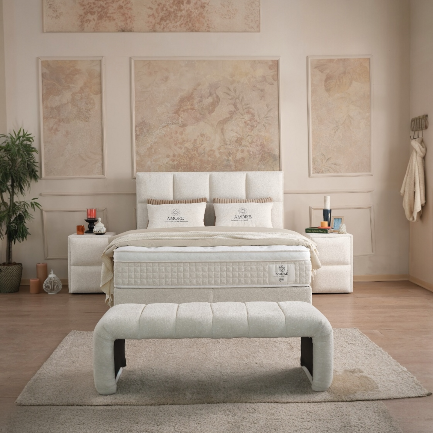 Opbergboxspring Amore – Luxe Bouclé Beige