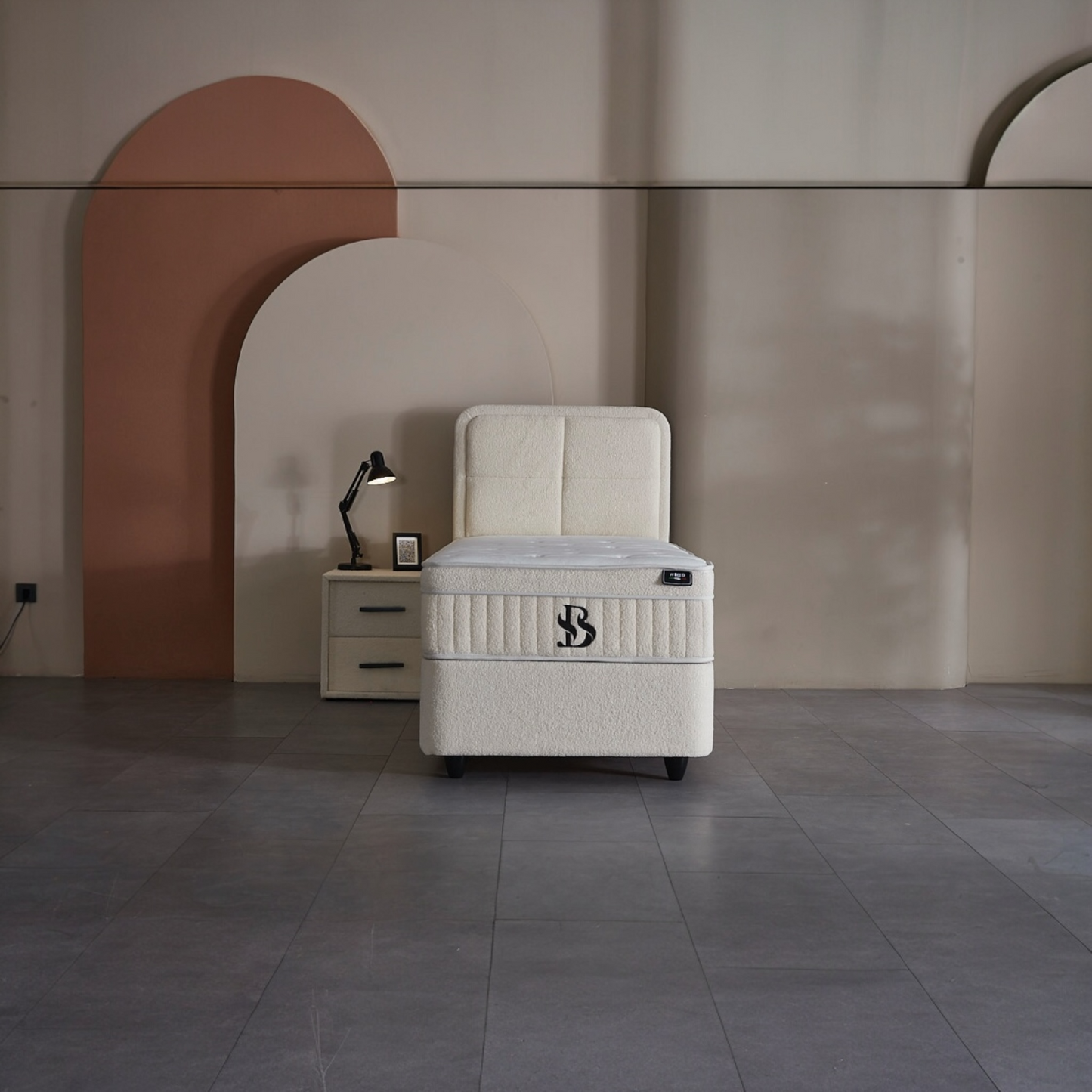 Eenpersoons Opbergboxspring Lucce – Beige Teddy