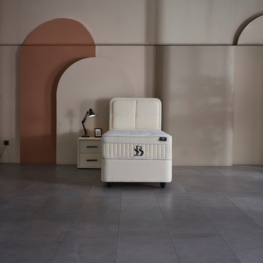 Eenpersoons Opbergboxspring Lucce – Beige Teddy