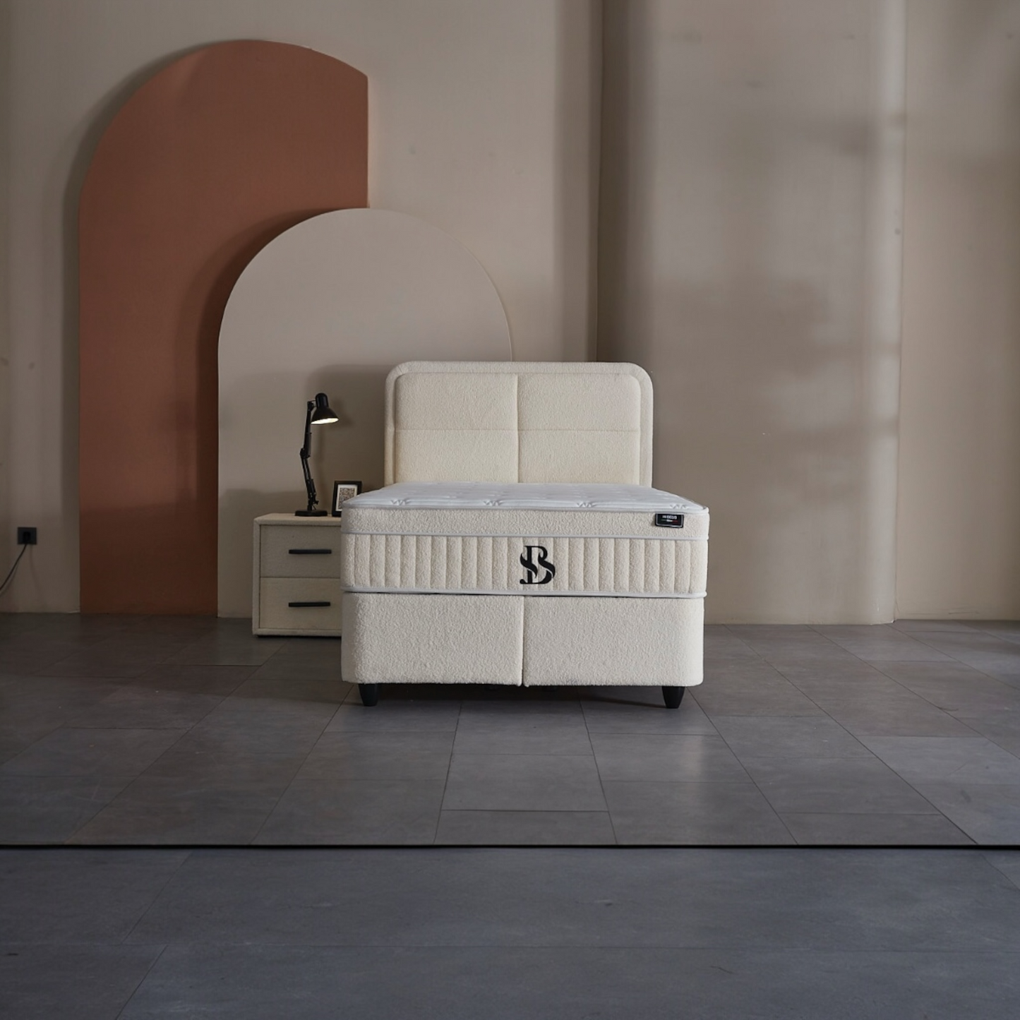 Eenpersoons Opbergboxspring Lucce – Beige Teddy