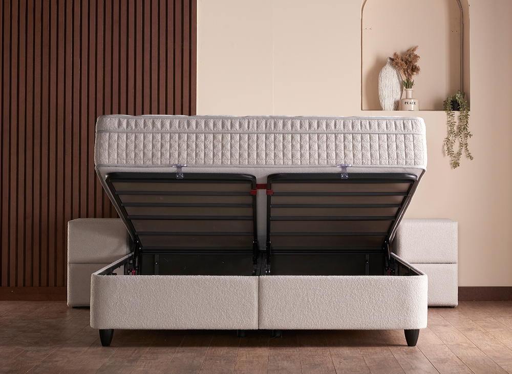 Opbergboxspring Alice – Luxe Teddy Design, Hoog Comfort én Royale Opbergruimte